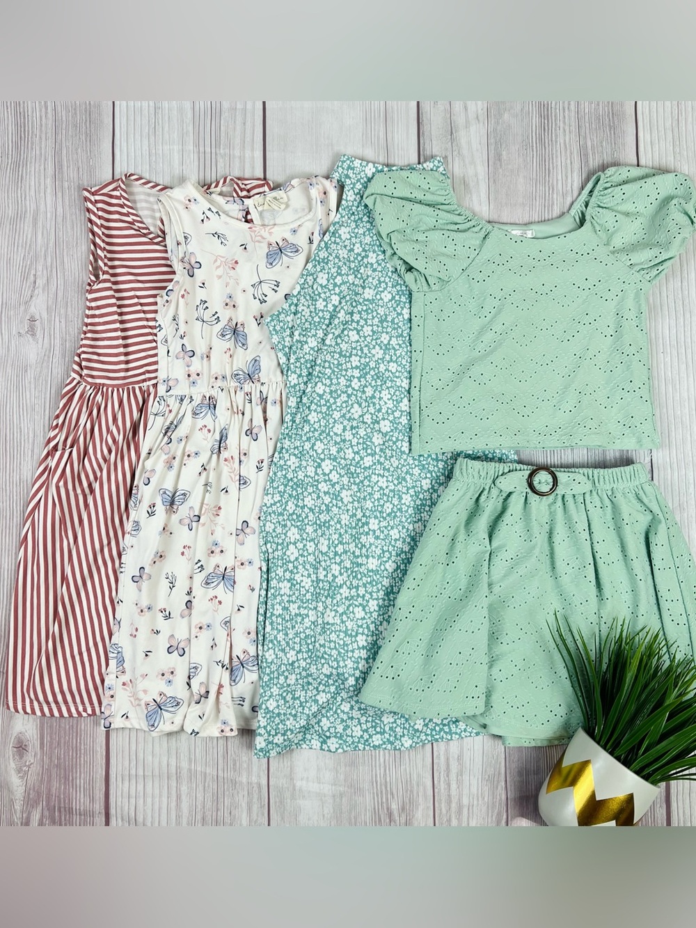 Girls Size 8 Garden Bundle Floral Butterfly Teal Dress Set 4pc Spring